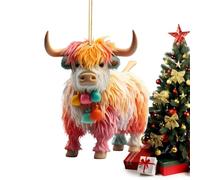 Highland Cow Car Pendant - 8cm 2D Acrylic Charm | Car Interior Accessory, Rearview Mirror Decor, Bag Charm, Christmas Tree Ornament, Yak Decoration for Automotive, Holiday,