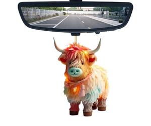 Highland Cow Car Pendant - 8cm 2D Acrylic Charm | Car Interior Accessory, Rearview Mirror Decor, Bag Charm, Christmas Tree Ornament, Yak Decoration for Automotive, Holiday,
