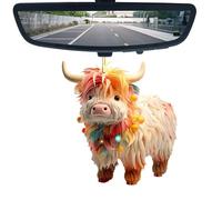 Highland Cow Car Railer 8cm Acrylique | Mignon Pendentif Vache de Dessin animé Impression Double Clé | Sacs de Voiture Arbre de Noël | Idée Cadeau Amusante pour Amoureux