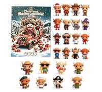 Highland Cow Christmas Blind Box Advent Calendar 24 Days With 24 Pcs Charms | 24 Mini-Figures Uniques, Compte À Rebours Fantomatique, Série Collectible, Décor En Acrylique 2D Pour Noël,Décoration De Fête