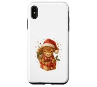 Highland Cow Christmas in Gifts Box Watercolor Santa Hat Coque pour iPhone XS Max