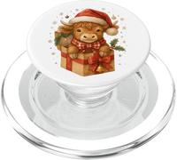 Highland Cow Christmas in Gifts Box Watercolor Santa Hat PopSockets PopGrip pour MagSafe