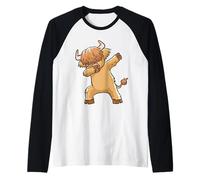 Highland Cow Dabbing Dance Cute Poilu Scottish Bovins Manche Raglan