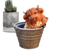 Highland Cow Figurine en résine de table Highland Cow - Sculpture animale décorative, Ornements de bibliothèque de salon, jardin, étagère, pour chambre à coucher, jardin, cour, armoires, salon T