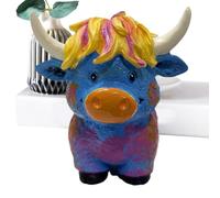 Highland Cow Figurine Set - Handcrafted Yak Cattle Sculpture Ornament System, Decorative Animal Figurine Desk Decor Kit, Home Living Room Kitchen Study Use, Bookshelf Workplace Accent Display