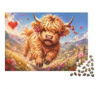 Highland Cow Fleurs Cœur 1000pcs Mini Puzzle pour Famille Difficile