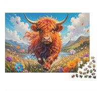 Highland Cow Fleurs Montagnes 1000pcs Mini Puzzle pour Famille Cadeau