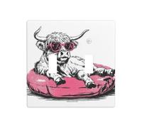 Highland Cow Flotteur gonflable rose double gang à bascule plaque murale interrupteur décoratif taille standard - 11,4 x 11,4 cm