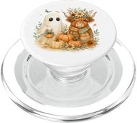 Highland Cow & Ghost Pumpkin Patch Watercolor Halloween PopSockets PopGrip pour MagSafe