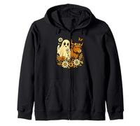 Highland Cow Ghost - Spooky Cute Retro Halloween Floral Sweat à Capuche