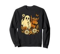 Highland Cow Ghost - Spooky Cute Retro Halloween Floral Sweatshirt