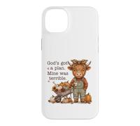 Highland Cow God's Plan Terrible Fall Humour Coque pour iPhone 14 Plus