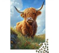 Highland Cow Grass Sky 1000pcs Mini Puzzle pour Famille Difficile