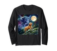 Highland Cow Howling at The Moon Night Sky Animal Art Manche Longue
