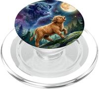 Highland Cow Howling at The Moon Night Sky Animal Art PopSockets PopGrip pour MagSafe
