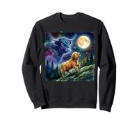 Highland Cow Howling at The Moon Night Sky Animal Art Sweatshirt