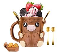 Highland Cow Ice Cream Pint Holder, Porte-Glace vache des Highland, Porte-Pinte à Glace en Forme de Vache des Highlands avec 2 Cuillères, Glacière en Forme d'animal Mignon (A)