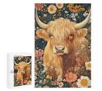 Highland Cow in Flower Garden Puzzle 1000 Pièces Educa Jouet en Bois Cadeau Unique Décoration Intérieure Jeu Éducatif Challenge Toy Adultes Et Enfants À Partir De 14 Ans 1000 PCS