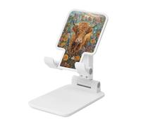 Highland Cow In Flower Garden Support de téléphone portable pliable à angle réglable en hauteur Compatible avec tous les smartphones Blanc