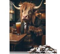 Highland Cow in The Bar Puzzles 1000 Pieces Cadeau Unique Jeu Éducatif Challenge Toy À De Qualité Supérieure Peinture Art pour Adultes Enfants 1000pcs (40x28cm)