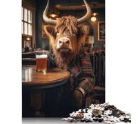 Highland Cow in The Pub Puzzle 1000 Pièces Educa Jouet en Bois Jeu D'Intelligence Décoration Intérieure Jeu Éducatif Challenge Toy Adultes & Enfants des 14 Ans 1000pcs (40x28cm)