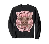 Highland Cow Just A Little Moody Flower Fermier Humoristique Sweatshirt