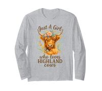 Highland Cow Lover - Just a Girl Watercolor Fall Floral Manche Longue