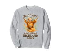 Highland Cow Lover - Just a Girl Watercolor Fall Floral Sweatshirt