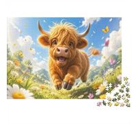 Highland Cow Meadow Butterfly 1000 Pièces Mini Puzzle pour Adolescents