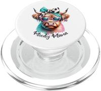 Highland Cow Moody Mama Funny Mum Mom Print Bow Messy Chignon PopSockets PopGrip pour MagSafe