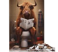 Highland Cow on The Toilet Puzzle 1000 Pieces Cadeau Unique Jeu Éducatif Défi Jouet À De Qualité Supérieure Peinture Art pour Adultes Et Enfants À Partir De 14 Ans 1000pcs (75x50cm)