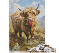 Highland Cow Pepper Land Puzzles 1000 Pièces Cadeau Unique Jeu Éducatif Défi Jouet À De Qualité Supérieure Peinture Art pour Adultes Et Enfants 1000pcs (75x50cm)