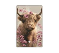 Highland Cow Plaque de protection pour interrupteur Motif vache des Highlands, fleurs sauvages de pêche pour décoration printanière, plaques murales en thermoplastique, taille standard
