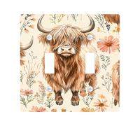 Highland Cow Plaque de protection pour interrupteur Motif vache des Highlands Marron rustique Animaux de la ferme pour décoration murale, plaques murales thermoplastique, taille standard Double