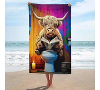 Highland Cow Reading on the Toilet - Lot de 2 serviettes de plage basiques, absorbantes, compactes, à séchage rapide et sans sable, idéales pour spa, salle de sport et hôtel. Taille unique.