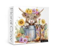 Highland Cow Sunflower Puzzle for Adults 1000 Pieces, Cute Animal Flower Jigsaw Puzzle, Colorful Cactus Floral Watercolor Painting Puzzle