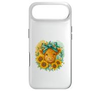 Highland Cow Sunflower Watercolor with Teal Bow Coque pour iPhone Air