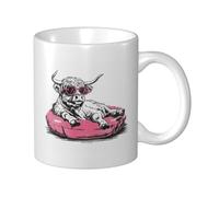 Highland Cow Tasse à café gonflable en céramique pour la maison et le bureau 325 ml Rose