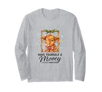 Highland Cow Window Cute Have a Mooey Christmas Manche Longue