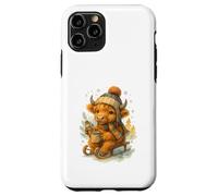 Highland Cow Winter Watercolor on Sled with Hot Cocoa Coque pour iPhone 11 Pro