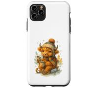 Highland Cow Winter Watercolor on Sled with Hot Cocoa Coque pour iPhone 11 Pro Max