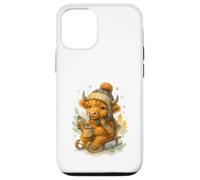 Highland Cow Winter Watercolor on Sled with Hot Cocoa Coque pour iPhone 12/12 Pro