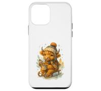 Highland Cow Winter Watercolor on Sled with Hot Cocoa Coque pour iPhone 12 Mini