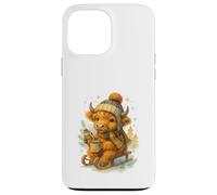 Highland Cow Winter Watercolor on Sled with Hot Cocoa Coque pour iPhone 13 Pro Max