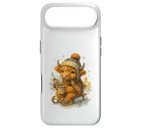 Highland Cow Winter Watercolor on Sled with Hot Cocoa Coque pour iPhone Air