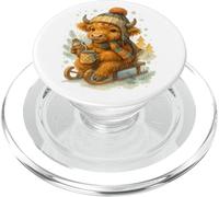 Highland Cow Winter Watercolor on Sled with Hot Cocoa PopSockets PopGrip pour MagSafe