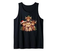 Highland Cows Chapeau Haut-de-Forme de Père Noël Elfe Renne Débardeur