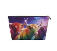 Highland Cows In Cosmic Space Trousse de toilette compacte | Petite trousse de maquillage de voyage pour sac à main