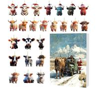 Highlands - Calendrier de l'Avent - 24 jours - Décoration de bœuf pour le compte à rebours de Noël - Pendentif animal en acrylique - Pour murs et fenêtres murales - Faveurs de fête