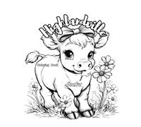 Highlandville Book 1: Cute Highland Cow Coloring Book for Kids: 54 Whimsical Illustrations of Fluffy Calves and Flowers-Simple Designs for Toddlers, Kids, and Farm Animal Lovers